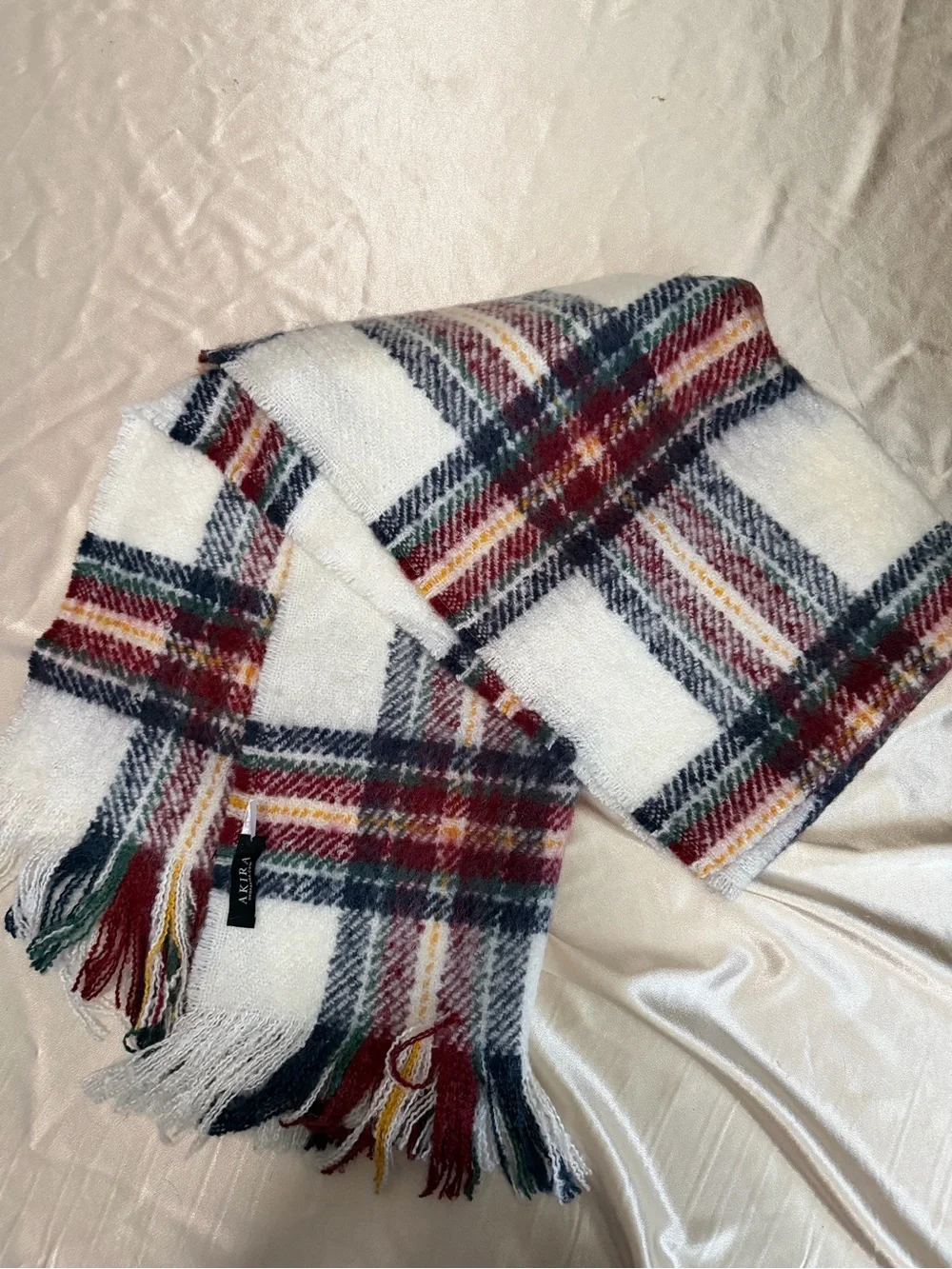Akira Plaid Blanket Scarf with Frayed Tassel Fringe
